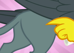 Size: 1445x1029 | Tagged: safe, derpibooru import, screencap, gabby, griffon, the fault in our cutie marks, plot, pointing, solo