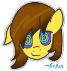 Size: 1600x1700 | Tagged: safe, artist:5race, derpibooru import, oc, oc only, oc:golden lily, bust, cartoony, hypnosis, hypnotized, portrait, smiling, solo