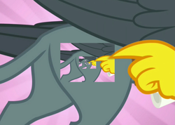 Size: 1445x1029 | Tagged: safe, derpibooru import, edit, edited screencap, screencap, gabby, griffon, the fault in our cutie marks, droste effect, exploitable meme, meme, plot, pointing, recursion, yo dawg