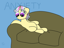 Size: 2000x1500 | Tagged: safe, artist:vitalspark, derpibooru import, oc, oc only, oc:harmony pie, pony, unicorn, anxiety, anxious, sofa, solo, therapy