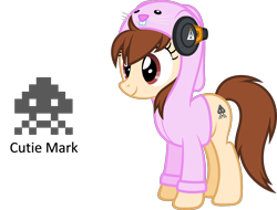 Size: 2048x1555 | Tagged: safe, artist:zacatron94, derpibooru import, oc, oc only, oc:pixel, clothes, gamer, headphones, hoodie, overwatch, solo, space invaders, taito