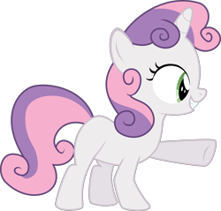 Size: 4517x4320 | Tagged: safe, artist:iknowpony, derpibooru import, sweetie belle, pony, unicorn, .svg available, absurd resolution, blank flank, female, filly, foal, grin, hooves, horn, simple background, smiling, solo, transparent background, underhoof, vector