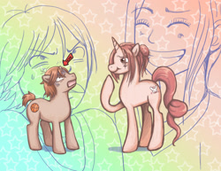 Size: 2598x2008 | Tagged: safe, artist:colourbee, derpibooru import, pony, unicorn, atsushi otani, horn envy, lovely complex, ponified, risa koizumi, small horn