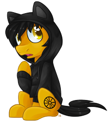 Size: 889x983 | Tagged: safe, artist:bloodorangepancakes, derpibooru import, oc, oc only, oc:lamplight, clothes, cute, hoodie, shy, sitting, solo