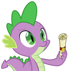 Size: 3288x3441 | Tagged: safe, artist:sketchmcreations, derpibooru import, spike, dragon, 28 pranks later, confused, holding, scroll, simple background, solo, transparent background, vector