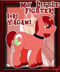 Size: 1002x1205 | Tagged: safe, artist:kari-usagi, derpibooru import, iori yagami, king of fighters, my little fighter, ponified, snk