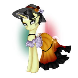 Size: 1000x1000 | Tagged: safe, artist:yuntaoxd, derpibooru import, oc, oc only, pony, unicorn, choker, clothes, dia de los muertos, dress, hat, mexico, simple background, solo, transparent background