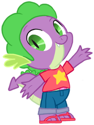 Size: 704x932 | Tagged: safe, artist:tsundra, derpibooru import, spike, dragon, crossover, fangs, flip-flops, male, sandals, simple background, smiling, solo, steven quartz universe, steven universe, transparent background