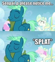 Size: 960x1080 | Tagged: safe, derpibooru import, edit, edited screencap, screencap, sky stinger, vapor trail, top bolt, image macro, meme, notice me senpai, screencap comic