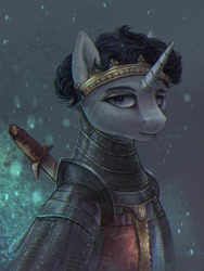 Size: 2199x2924 | Tagged: safe, artist:fly-gray, derpibooru import, pony, unicorn, armor, bust, crown, edward woodstock, england, history, hundred years' war, jewelry, medieval, ponified, portrait, regalia, solo, sword, the black prince, war, weapon
