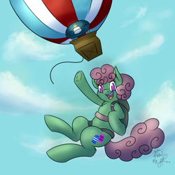 Size: 1600x1600 | Tagged: safe, artist:jorobro, derpibooru import, oc, oc only, oc:windcatcher, falling, hot air balloon, parachute, sky, skydiving, solo