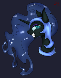 Size: 700x900 | Tagged: safe, artist:briarspark, derpibooru import, nightmare moon, pony, bust, grin, portrait, smiling, solo