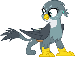 Size: 3926x3000 | Tagged: safe, artist:jeatz-axl, derpibooru import, gabby, griffon, the fault in our cutie marks, bag, female, happy, inkscape, looking back, ponyscape, saddle bag, simple background, solo, transparent background, vector