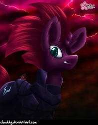 Size: 788x1000 | Tagged: safe, artist:clouddg, tempest shadow, pony, unicorn, my little pony: the movie, armor, broken horn, eye scar, female, mare, scar, signature, solo