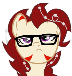 Size: 477x506 | Tagged: safe, artist:skrollz, derpibooru import, oc, oc only, oc:rampage, fallout equestria, fallout equestria: project horizons, barbed wire, glasses, hipster, solo