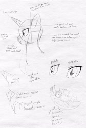 Size: 3383x5041 | Tagged: safe, artist:pixel-penguin-da, derpibooru import, pony, advice, expression, expressions, head, how to, how to draw, monochrome, on side, perspective, profile, reference sheet, side view, style, suggestion, traditional art, tutorial