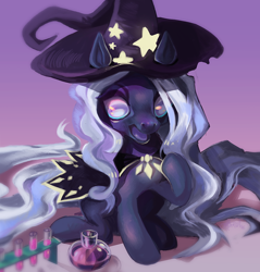 Size: 800x838 | Tagged: safe, artist:tinycat, derpibooru import, oc, oc only, female, filly, flask, florence flask, hat, potion, solo, surprised, wizard, wizard hat