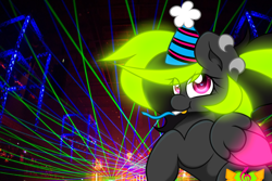 Size: 1024x683 | Tagged: safe, artist:xelectrobeats, derpibooru import, oc, oc only, oc:electro beats, hat, party hat, solo