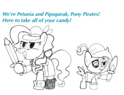 Size: 1584x1224 | Tagged: safe, artist:pepsi twist, derpibooru import, petunia paleo, pipsqueak, the fault in our cutie marks, clothes, costume, pirate