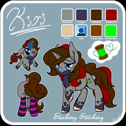 Size: 1280x1280 | Tagged: safe, artist:roy, derpibooru import, oc, oc only, oc:gwynkiri, pony, unicorn, clothes, reference sheet, socks, solo, stockings, striped socks