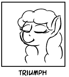 Size: 401x446 | Tagged: safe, artist:thebathwaterhero, derpibooru import, oc, oc only, oc:nadine, earth pony, pony, series:entrapment, adult, eyes closed, female, image macro, mare, meme, monochrome, pleased, reaction image, solo, triumph