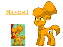 Size: 800x600 | Tagged: safe, artist:barbra, derpibooru import, oc, oc only, oc:maybe, oc:no, earth pony, pony, :, bags under eyes, cropped, empty eyes, hat, male, maybe, messy mane, necktie, no pupils, pony town, question mark, simple background, solo, stallion, top hat, white background, wide eyes