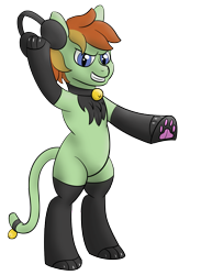 Size: 3300x4500 | Tagged: safe, artist:candylines, derpibooru import, oc, oc only, oc:barley tender, pony, bell, bell collar, bipedal, cat costume, clothes, collar, halloween, headphones, looking at you, paw gloves, paw prints, ponyville ciderfest, simple background, solo, transparent background, underhoof