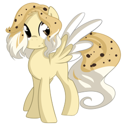 Size: 2485x2545 | Tagged: safe, artist:xsidera, derpibooru import, oc, oc only, oc:chocolate chip, food pony, original species, pegasus, food, simple background, solo, transparent background, two toned wings