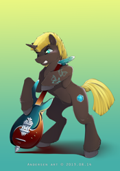 Size: 1996x2847 | Tagged: safe, artist:antiander, derpibooru import, oc, oc only, pony, unicorn, guitar, mohawk, solo