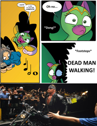 Size: 775x1000 | Tagged: safe, derpibooru import, cheerilee, cloverleaf, spoiler:comic, spoiler:comic29, american badass undertaker, bikertaker, surprise entrance meme, the undertaker, undertaker, wwe