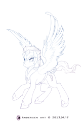 Size: 1024x1563 | Tagged: source needed, safe, artist:antiander, derpibooru import, oc, oc only, pegasus, pony, armor, guard, monochrome, raised hoof, solo