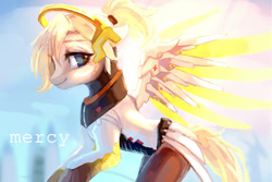 Size: 1500x1000 | Tagged: safe, artist:rocy canvas, derpibooru import, crossover, mercy, overwatch, ponified, solo