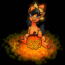 Size: 785x785 | Tagged: safe, artist:mentalmongloid, derpibooru exclusive, derpibooru import, oc, oc only, oc:trick-or-treat, pony, commission, food, glow, jack-o-lantern, pumpkin, smiling