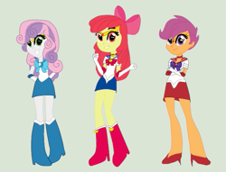 Size: 667x509 | Tagged: safe, artist:darknessnight190, derpibooru import, apple bloom, scootaloo, sweetie belle, equestria girls, cutie mark crusaders, sailor moon, sailor scout, simple background