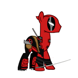 Size: 1152x1152 | Tagged: safe, artist:lr-studios, artist:motownwarrior01, derpibooru import, deadpool, gun, katana, marvel, marvel comics, ponified, simple background, solo, sword, transparent background, weapon