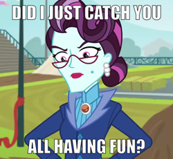 Size: 678x624 | Tagged: safe, derpibooru import, edit, edited screencap, screencap, principal abacus cinch, equestria girls, friendship games, female, image macro, meme, no fun allowed, reference, solo, the boondocks, unamused