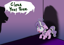 Size: 2530x1799 | Tagged: safe, artist:lifesharbinger, derpibooru import, diamond tiara, filthy rich, dialogue, scared, shadow