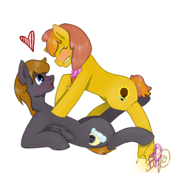 Size: 1000x1000 | Tagged: safe, artist:nightingale rosemary, derpibooru import, oc, oc only, oc:honey ella, oc:romance heart, earth pony, pegasus, pony, cute, female, male, oc x oc, romella, shipping, straight