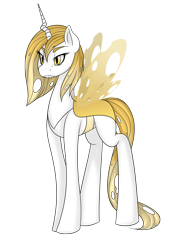 Size: 4000x5500 | Tagged: safe, artist:snowpaca, derpibooru import, oc, oc only, oc:queen alas nubilis, changeling, changeling queen, changeling oc, changeling queen oc, female, simple background, transparent background, white, white changeling, yellow, yellow changeling