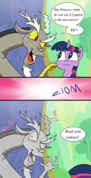 Size: 2481x4835 | Tagged: safe, artist:doublewbrothers, edit, discord, twilight sparkle, twilight sparkle (alicorn), alicorn, pony, absurd resolution, comic, meme, petrification, text edit