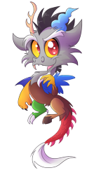 Size: 945x1765 | Tagged: safe, artist:blazemizu, derpibooru import, discord, chibi, simple background, solo, transparent background