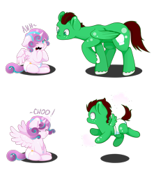 Size: 2221x2515 | Tagged: safe, artist:lucky-jacky, derpibooru import, princess flurry heart, oc, oc:northern haste, age regression, diaper, sneezing