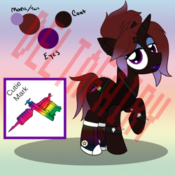 Size: 1024x1024 | Tagged: safe, artist:deltafairy, derpibooru import, oc, oc only, obtrusive watermark, reference sheet, solo, standing, tattoo, tattoo artist, watermark