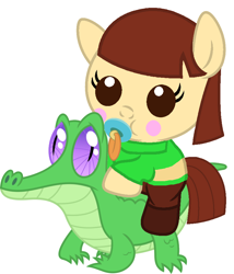 Size: 786x917 | Tagged: safe, artist:red4567, derpibooru import, gummy, pony, adoracreepy, baby, baby pony, chara, creepy, crossover, cute, pacifier, ponies riding gators, ponified, riding, spoilers for another series, this will end in death, undertale, undertale spoilers