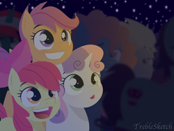 Size: 4000x3000 | Tagged: safe, artist:treblesketchofficial, derpibooru import, apple bloom, scootaloo, sweetie belle, cutie mark crusaders, open mouth, smiling