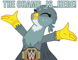 Size: 1260x968 | Tagged: safe, derpibooru import, gabby, griffon, the fault in our cutie marks, john cena, meme, solo, the champ is here, wwe, wwe championship