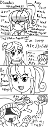 Size: 576x1512 | Tagged: safe, artist:pokecure123, derpibooru import, diwata aino, normal norman, velvet sky, equestria girls, background human, chloe commons, comic, filipino, monochrome