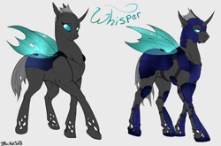 Size: 1280x843 | Tagged: safe, artist:backlash91, derpibooru import, oc, oc only, oc:whisper, changeling, fallout equestria, fanfic:fallout equestria: the chrysalis, armor, fanfic art, female, helmet, solo