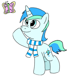 Size: 593x672 | Tagged: safe, artist:toyminator900, derpibooru import, oc, oc only, oc:cyan lightning, butterfly, clothes, colt, male, scarf, solo