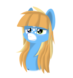 Size: 557x599 | Tagged: safe, artist:kotelen, derpibooru import, oc, oc only, oc:pumpkin cloud, pegasus, pony, blushing, bust, digital art, female, heterochromia, lineless, mare, portrait, solo